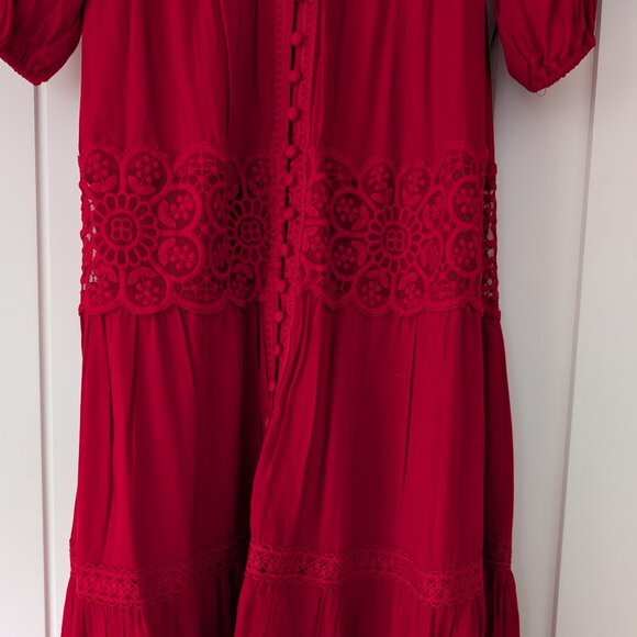 CHICWISH Button Down Crochet Embroidered Boho Maxi Dress in Red, size S - Picture 5 of 8
